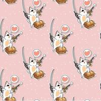 Seamless kawaii pirate cat cartoon character pattern vector