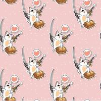 Seamless kawaii pirate cat cartoon character pattern vector