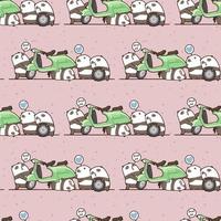 Seamless kawaii mechanic pandas working pattern vector