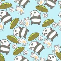 Seamless panda and cat flying with umbrella pattern vector