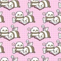 Seamless kawaii pandas and cats reading book pattern vector
