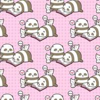 seamless, kawaii, pandas, y, gatos, lectura, libro, patrón vector