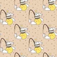 Kawaii panda and cats with rod on moon pattern vector