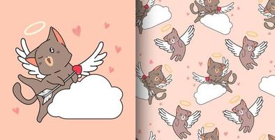 Seamless pattern cupid cat holding arrow on cloud vector