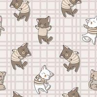 Seamless pattern kawaii cat characters wearing t-shirt vector