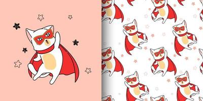 Seamless pattern super hero cat in cartoon style vector