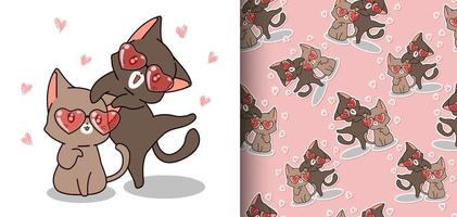 Los gatos kawaii de patrones sin fisuras llevan gafas de corazón vector