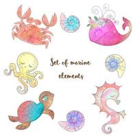 Set of cute sea animals vector