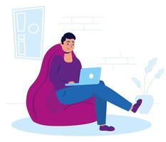 Man using the laptop at home vector