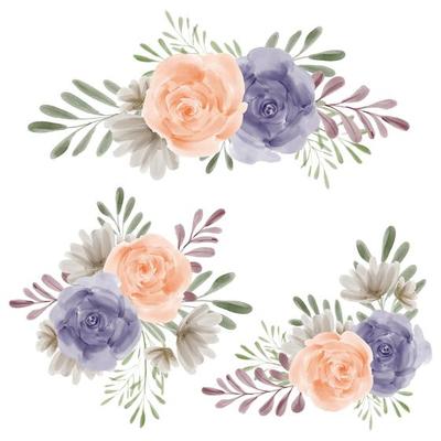 Watercolor rose flower arrangement set for decoration element