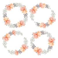 Watercolor peach peony flower wreath circle frame collection vector