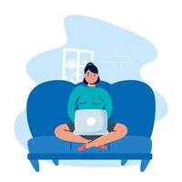 Woman using the laptop at home vector