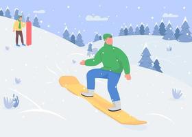 Snowboarding down hill vector