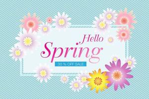 Hello Spring card design, sale background vector