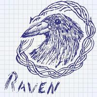 Crow raven hand drawn sketch in blackthorn. vector