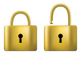 Locked and unlocked Padlock gold isolated vector