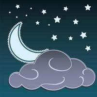 Moon and stars in the night and clouds vector