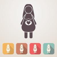 Pregnant woman flat icon set in color boxes vector