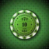 Poker chip nominal ten, on card symbol background vector