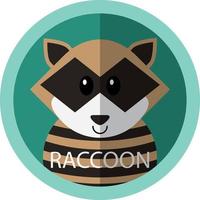 Cute racoon cartoon flat icon avatar vector