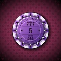 Poker chip nominal five, on card symbol background vector