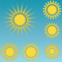 Different sun icons set on blue sky background vector