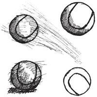 Conjunto de bocetos de pelota de tenis aislado sobre fondo blanco. vector