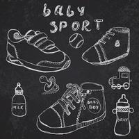 Baby shoes set sketch hand drawn on blackboard vector