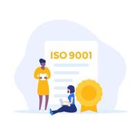 certificado iso 9001 con mujeres vector