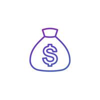 Money bag, income line icon on white vector