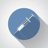Syringe flat icon with long shadow on blue vector