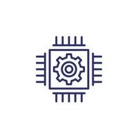 Chip, microchip line icon with gear vector