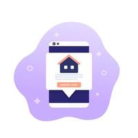 casa, icono de búsqueda de apartamento con un teléfono vector