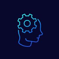 Creativity, thinking linear icon with head and gear vector