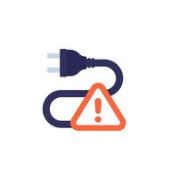 Electric plug and warning sign icon on white vector