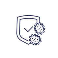 Immune system, antibacterial protection line icon with virus vector