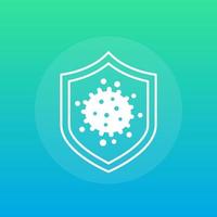 Virus and shield, antibacterial icon vector