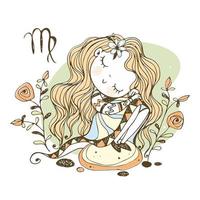 Children's zodiac. Sign Of Virgo. Cute girl vector