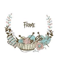 A wreath frame on the theme of knitting vector