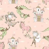 Seamless pattern fairyland with princesses and princes vector