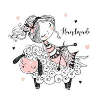 A cute girl sits on a sheep vector