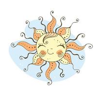 lindo sol en estilo doodle para tema infantil. vector