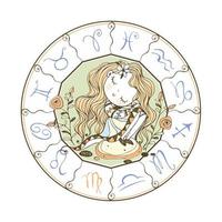 Children's zodiac. Sign Of Virgo. Cute girl vector