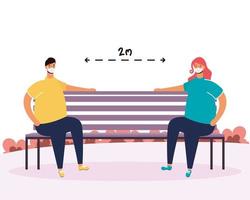 Couple practicing social distancing in the park vector