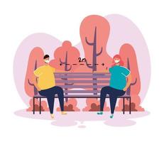 Couple practicing social distancing in the park vector