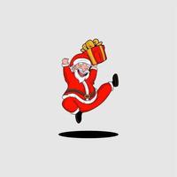 Jumping Santa holding a gift cartoon vector