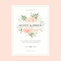 Blush Roses Bouquet Wedding Card Template vector