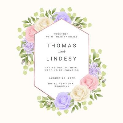 Geometric Wedding Frame with Pastel Roses