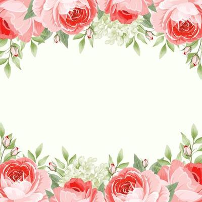 Card Template with English Roses Floral Borders