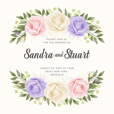 Pastel Roses Banner Wedding Card Template